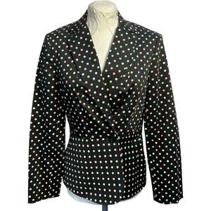 Womens Petite Polka Dot Blazer Jacket 12P Cotton Travel Stretch Pastel Dressy